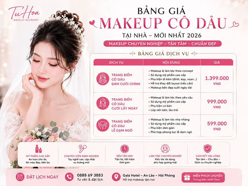 Bảng giá makeup cô dâu tại nhà