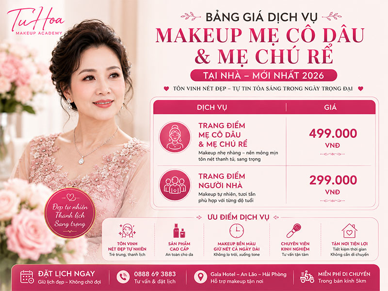 Bảng giá Makeup Mẹ Cô Dâu & Mẹ Chú Rể tại nhà