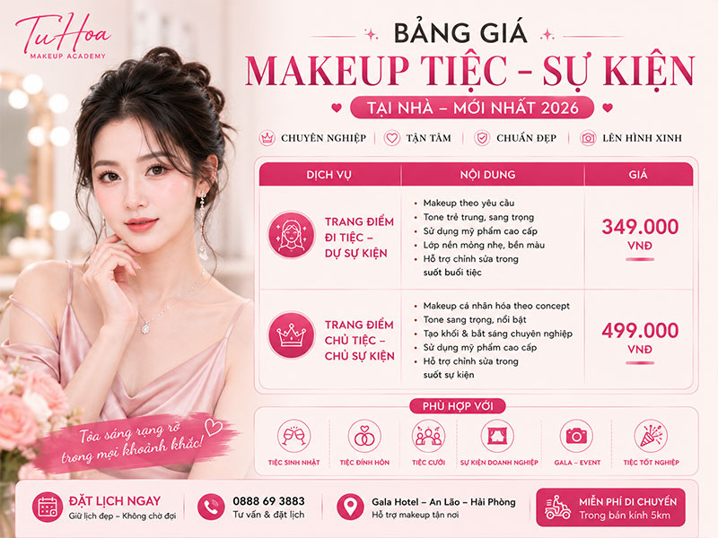 Bảng giá Makeup Tiệc – Sự Kiện tại nhà