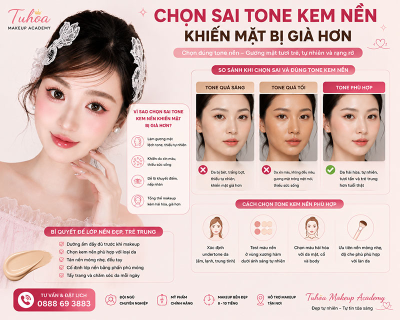 Chọn Sai Tone Kem Nền Khiến Việc Makeup Sẽ Bị Già Hơn