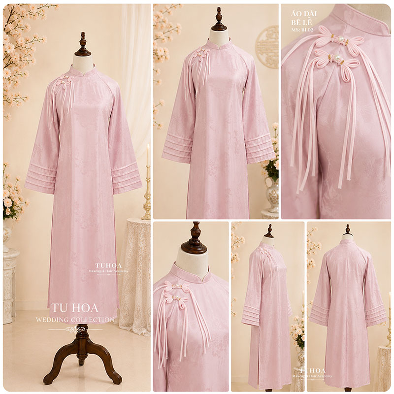 Cho thuê áo dài bê lễ tone hồng pastel tại Hải Phòng