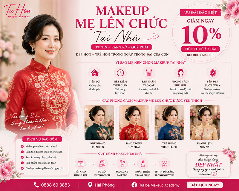 Book makeup mẹ lên chức tại nhà đẹp giá rẻ tại Hải Phòng