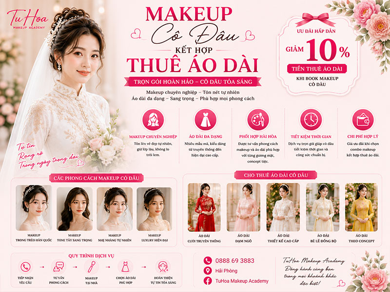 Makeup Cô Dâu Kết Hợp Thuê Áo Dài