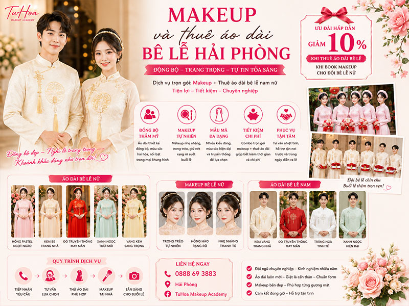 Makeup và thuê áo dài bê lễ Hải Phòng