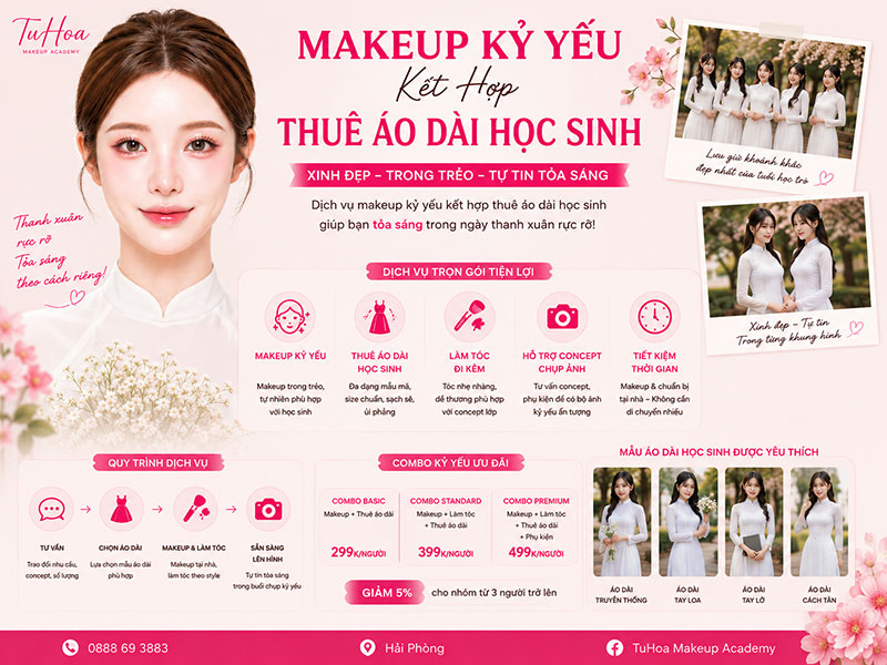 Makeup Kỷ Yếu Kết Hợp Thuê Áo Dài Học Sinh