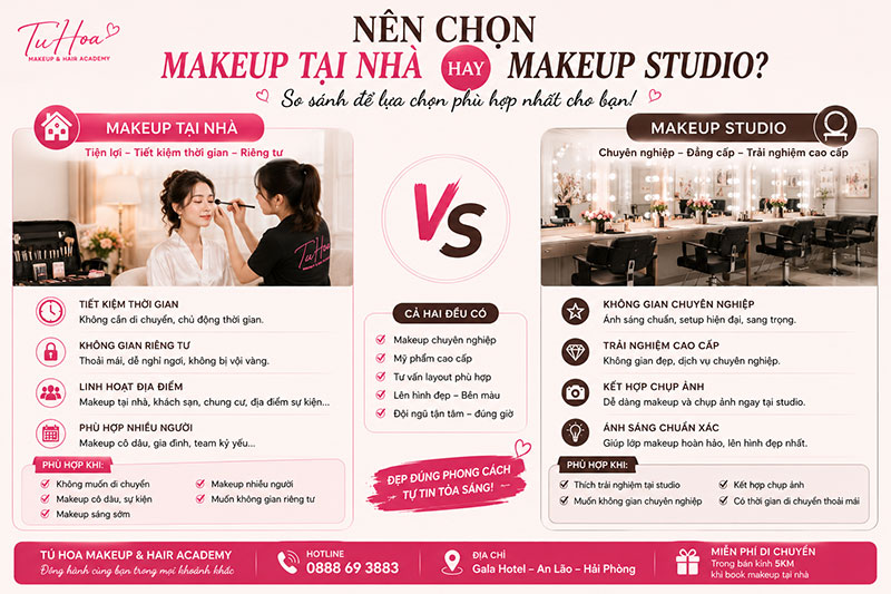 Nên Chọn Makeup Tại Nhà Hay Makeup Studio?