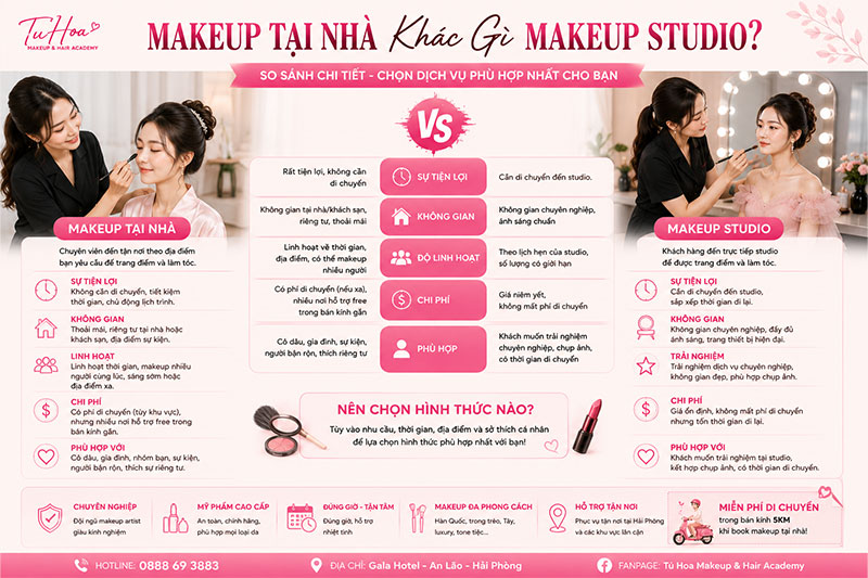 Nên book makeup tại nhà hay tại studio?