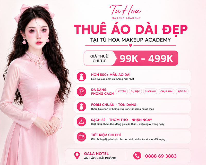 Thuê Áo Dài Đẹp Tại Tú Hoa Makeup Academy