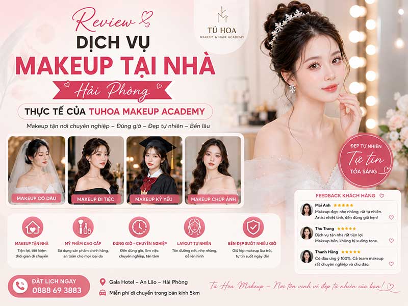 review thực tế về dịch vụ makeup tại nhà của Tuhoa Makeup Academy.