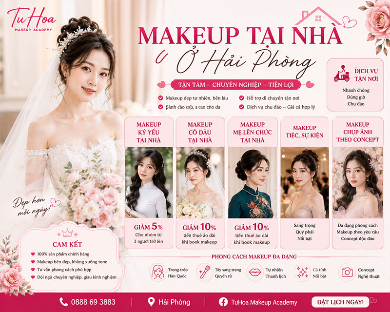 Dịch vụ makeup tại nhà ở hải phòng đẹp giá rẻ
