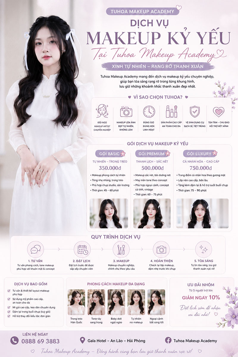 Dịch vụ makeup kỷ yếu tại nhà Hải Phòng
